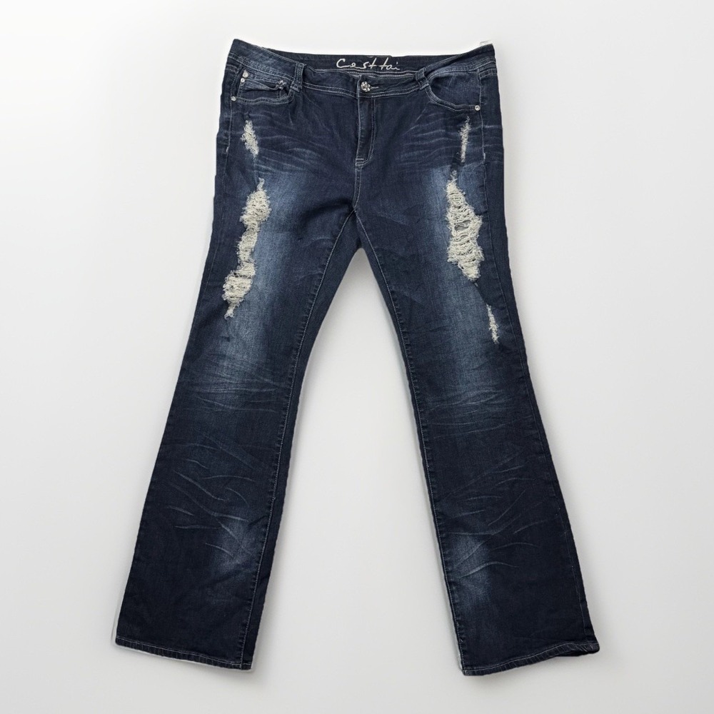 C'est Toi Bootcut Jeans Women's Dark Wash Denim Distressed Stretch Retro - 3XL‎